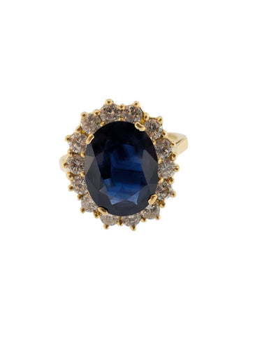 Bague 54 Bague cocktail en or jaune 18 carats, saphirs et diamants, certifiée IGI 58 Facettes A2129