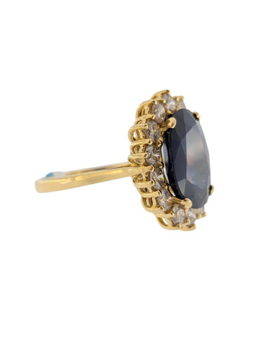 Bague 54 Bague cocktail en or jaune 18 carats, saphirs et diamants, certifiée IGI 58 Facettes A2129