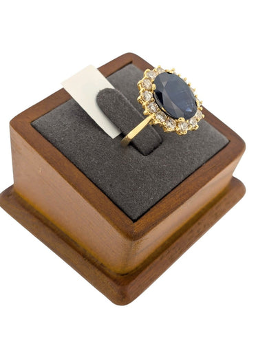 Bague 54 Bague cocktail en or jaune 18 carats, saphirs et diamants, certifiée IGI 58 Facettes A2129