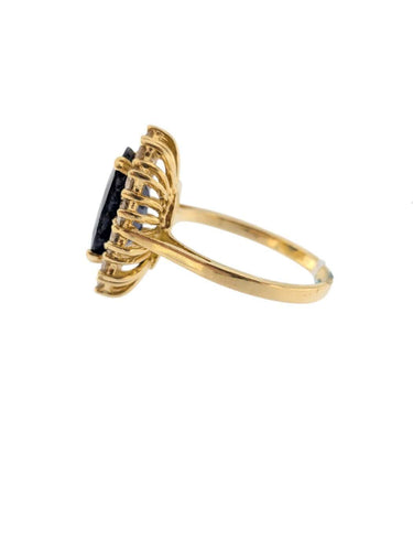 Bague 54 Bague cocktail en or jaune 18 carats, saphirs et diamants, certifiée IGI 58 Facettes A2129