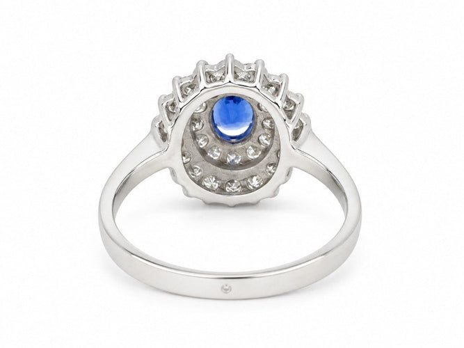 Bague 55 Bague double entourage en or blanc, saphir ovale 0,85 ct et diamants 0,50 ct 58 Facettes 32091