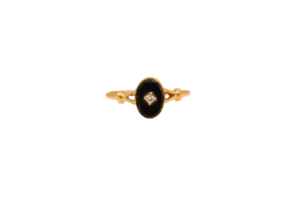 Bague Bague ovale en or jaune 18 carats, onyx et diamant 58 Facettes 4207