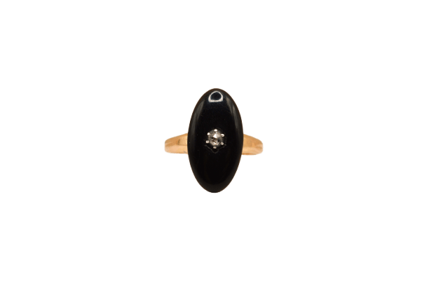 Bague 55 Bague mandorle en or rose 18 carats, onyx et diamant 58 Facettes 4213