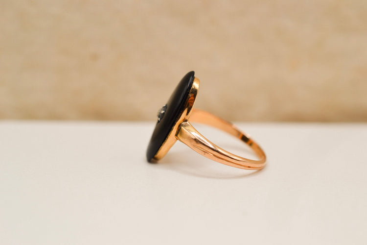 Bague 55 Bague mandorle en or rose 18 carats, onyx et diamant 58 Facettes 4213