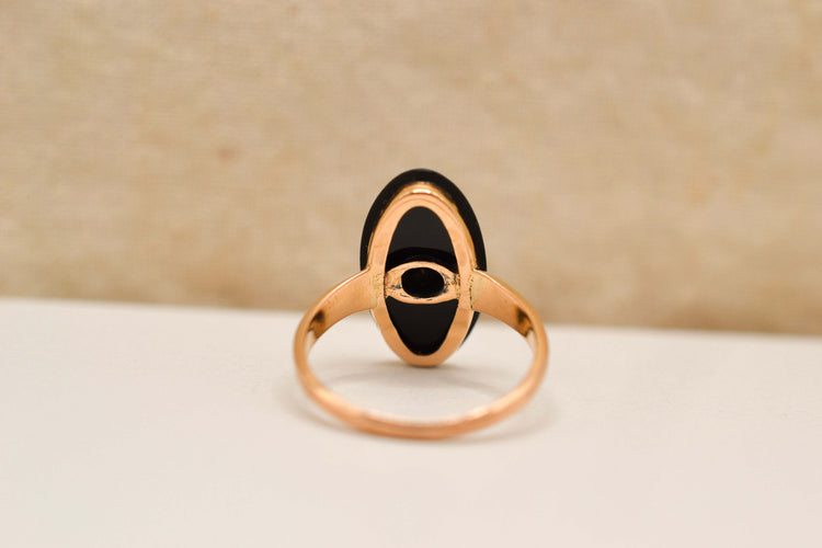 Bague 55 Bague mandorle en or rose 18 carats, onyx et diamant 58 Facettes 4213