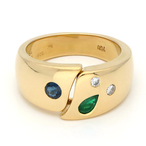 Bague 55 Bague gypsy en or jaune 18k avec diamants, saphir et émeraude 58 Facettes 3BB26FBE763F498AAF5F6762A0B029DA