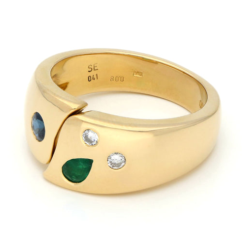 Bague 55 Bague gypsy en or jaune 18k avec diamants, saphir et émeraude 58 Facettes 3BB26FBE763F498AAF5F6762A0B029DA