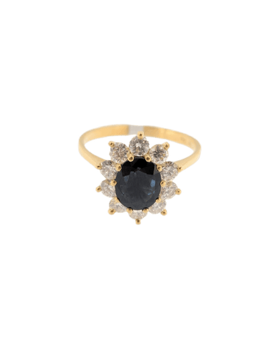 Bague 56 Bague cocktail italienne en or jaune 18 carats, saphirs et diamants, certifiée IGI 58 Facettes A2128
