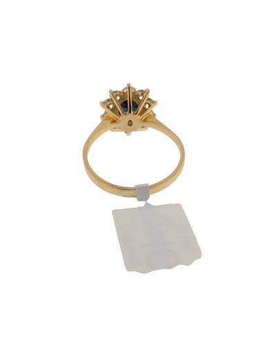 Bague 56 Bague cocktail italienne en or jaune 18 carats, saphirs et diamants, certifiée IGI 58 Facettes A2128
