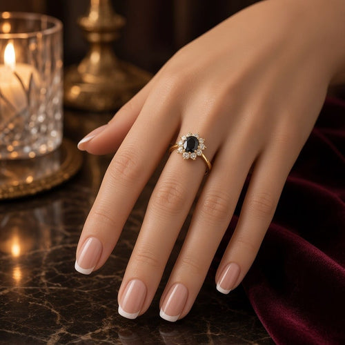 Bague 56 Bague cocktail italienne en or jaune 18 carats, saphirs et diamants, certifiée IGI 58 Facettes A2128