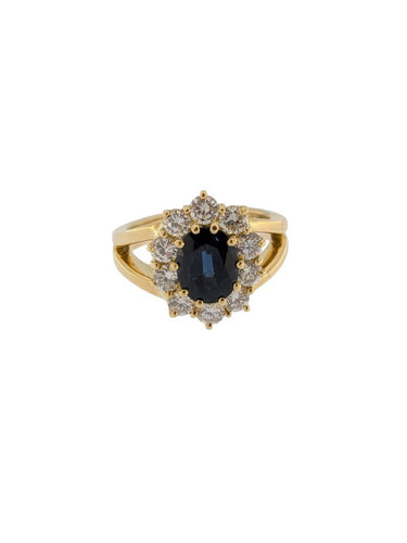Bague 54 Bague cocktail italienne certifiée IGI, en or jaune 18 carats, saphir et diamants 58 Facettes A2127