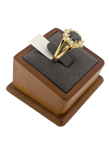 Bague 54 Bague cocktail italienne certifiée IGI, en or jaune 18 carats, saphir et diamants 58 Facettes A2127
