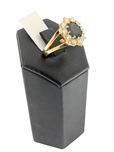Bague 54 Bague cocktail italienne certifiée IGI, en or jaune 18 carats, saphir et diamants 58 Facettes A2127