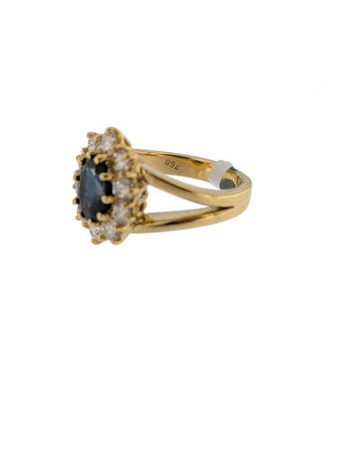 Bague 54 Bague cocktail italienne certifiée IGI, en or jaune 18 carats, saphir et diamants 58 Facettes A2127