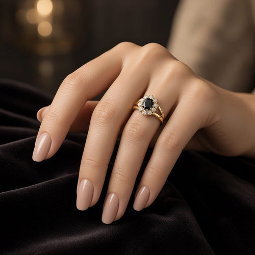 Bague 54 Bague cocktail italienne certifiée IGI, en or jaune 18 carats, saphir et diamants 58 Facettes A2127