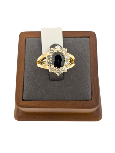Bague 54 Bague cocktail italienne certifiée IGI, en or jaune 18 carats, saphir et diamants 58 Facettes A2127