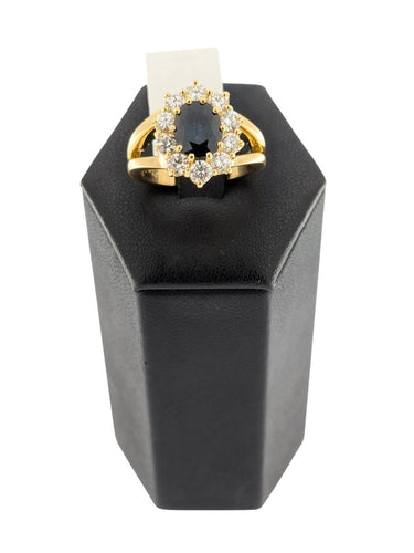Bague 54 Bague cocktail italienne certifiée IGI, en or jaune 18 carats, saphir et diamants 58 Facettes A2127