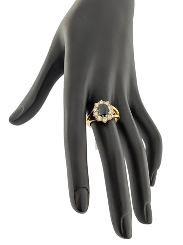 Bague 54 Bague cocktail italienne certifiée IGI, en or jaune 18 carats, saphir et diamants 58 Facettes A2127
