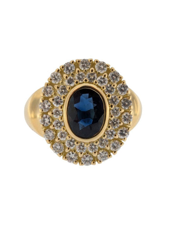 Bague 55 Bague cocktail en or jaune 18 carats, saphirs et diamants 58 Facettes A2126