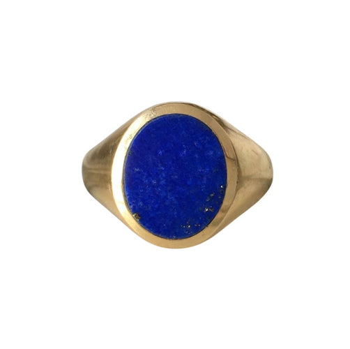 Bague 59.5 Bague chevalière en or jaune 18k avec lapis-lazuli 58 Facettes 310