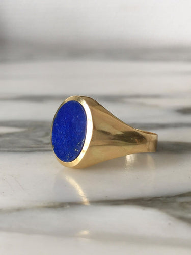Bague 59.5 Bague chevalière en or jaune 18k avec lapis-lazuli 58 Facettes 310
