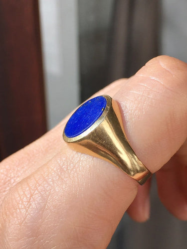 Bague 59.5 Bague chevalière en or jaune 18k avec lapis-lazuli 58 Facettes 310
