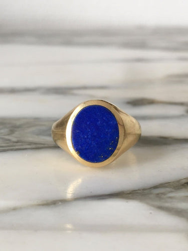 Bague 59.5 Bague chevalière en or jaune 18k avec lapis-lazuli 58 Facettes 310