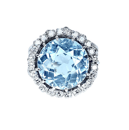 Bague 53 Bague en or blanc 18 carats, aigue-marine et diamants 58 Facettes AB754