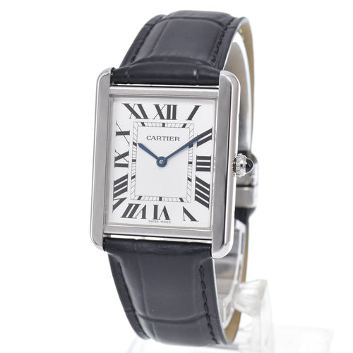 Montre Cartier - Montre Tank Solo à quartz en acier inoxydable et cuir 58 Facettes e4z8w0kkh0