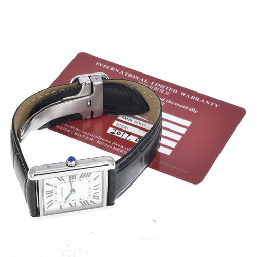 Montre Cartier - Montre Tank Solo à quartz en acier inoxydable et cuir 58 Facettes e4z8w0kkh0