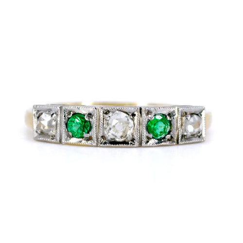 Bague 54 Bague Art déco en or jaune et blanc 14k, diamants et émeraudes 58 Facettes D5D86F8550D1421C80BB3903C8563CE7