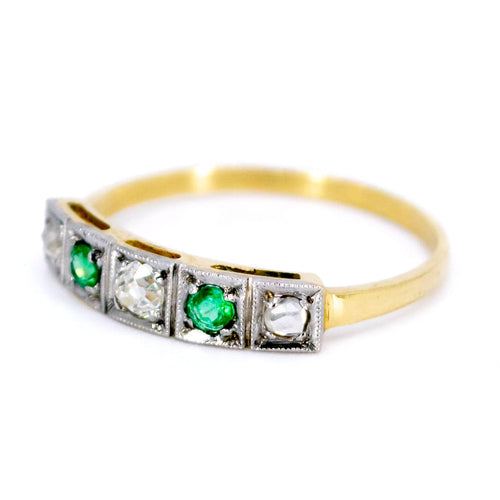 Bague 54 Bague Art déco en or jaune et blanc 14k, diamants et émeraudes 58 Facettes D5D86F8550D1421C80BB3903C8563CE7
