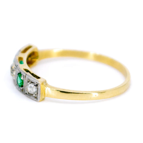 Bague 54 Bague Art déco en or jaune et blanc 14k, diamants et émeraudes 58 Facettes D5D86F8550D1421C80BB3903C8563CE7