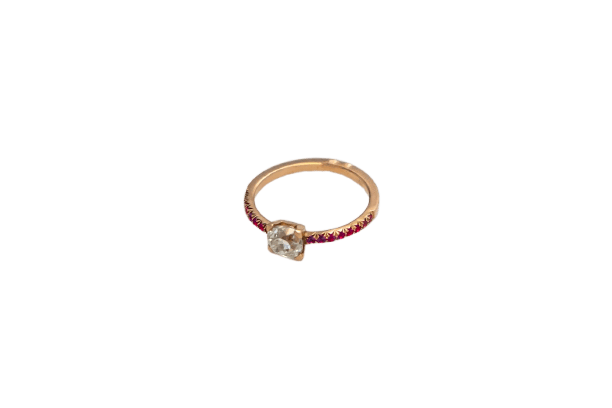 Bague 54 Bague en or jaune 750 millièmes, diamant taille ancienne et rubis 58 Facettes Bague-8