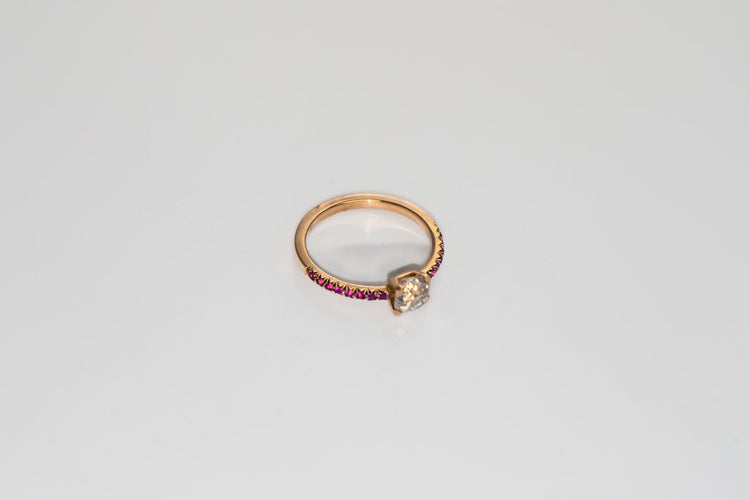 Bague 54 Bague en or jaune 750 millièmes, diamant taille ancienne et rubis 58 Facettes Bague-8