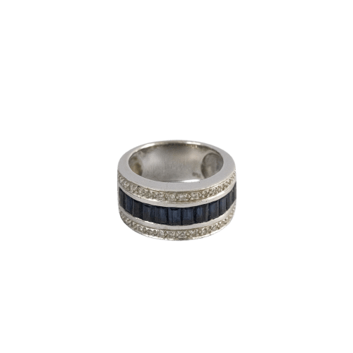 Bague 50 Bague jonc en or blanc 18 carats, saphirs baguette et diamants 58 Facettes