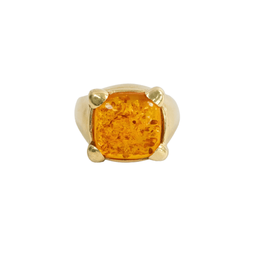 Bague 57 Bague en or jaune 18 carats avec ambre couleur miel 58 Facettes