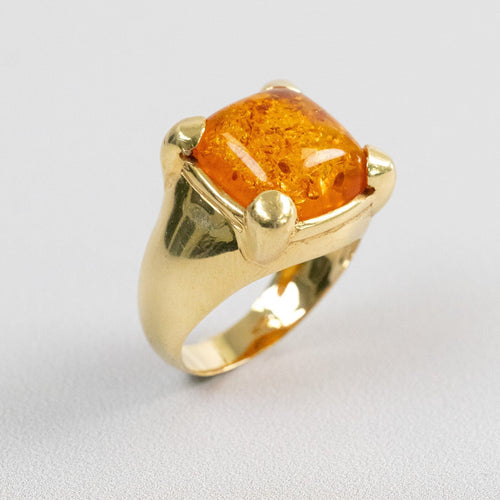 Bague 57 Bague en or jaune 18 carats avec ambre couleur miel 58 Facettes