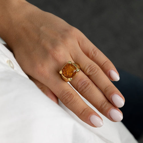 Bague 57 Bague en or jaune 18 carats avec ambre couleur miel 58 Facettes
