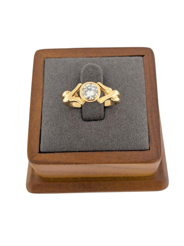 Bague 56 Bague de fiançailles italienne - Solitaire en diamant, or jaune 18 carats, certifiée HRD 58 Facettes A2125