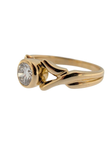 Bague 56 Bague de fiançailles italienne - Solitaire en diamant, or jaune 18 carats, certifiée HRD 58 Facettes A2125