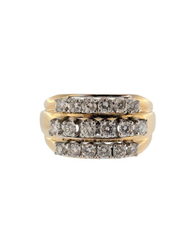 Bague 57 Bague cocktail allemande en or jaune 14 carats et diamants, certifiée HRD 58 Facettes A2124
