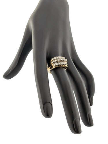 Bague 57 Bague cocktail allemande en or jaune 14 carats et diamants, certifiée HRD 58 Facettes A2124