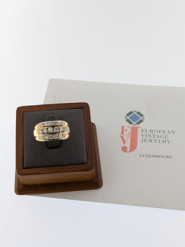 Bague 57 Bague cocktail allemande en or jaune 14 carats et diamants, certifiée HRD 58 Facettes A2124