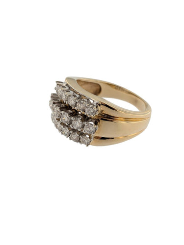 Bague 57 Bague cocktail allemande en or jaune 14 carats et diamants, certifiée HRD 58 Facettes A2124