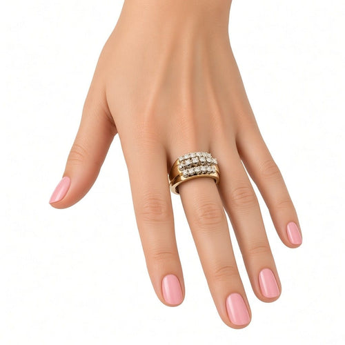 Bague 57 Bague cocktail allemande en or jaune 14 carats et diamants, certifiée HRD 58 Facettes A2124