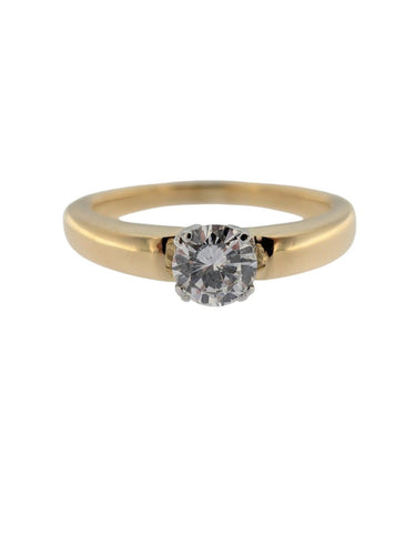 Bague 54 Bague de fiançailles - Or jaune et blanc 18 carats, diamant taille brillant 58 Facettes A2123