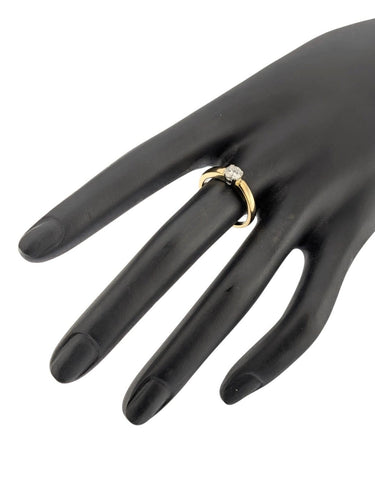 Bague 54 Bague de fiançailles - Or jaune et blanc 18 carats, diamant taille brillant 58 Facettes A2123