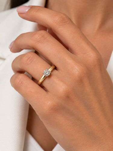 Bague 54 Bague de fiançailles - Or jaune et blanc 18 carats, diamant taille brillant 58 Facettes A2123