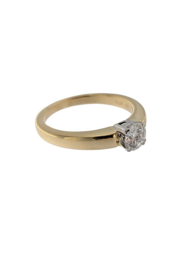 Bague 54 Bague de fiançailles - Or jaune et blanc 18 carats, diamant taille brillant 58 Facettes A2123